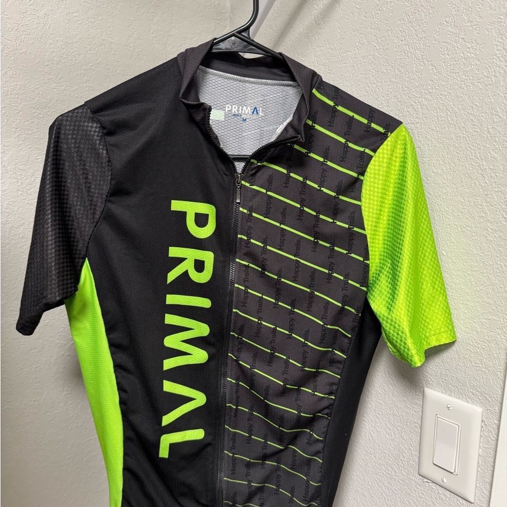 Primal Men's Black and Green Cycling Jersey